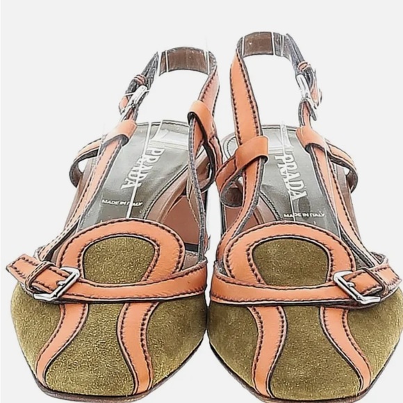 Vintage Prada Sling Back Tan and Olive Size 37 1/2 - Picture 1 of 11